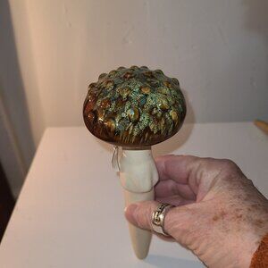Wiggle Top Ceramic Pottery Mushroom Garden Stake 8" x 3" Brown Green Garden Lawn